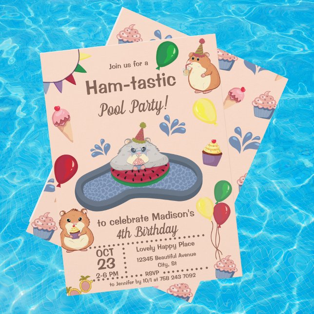 Fun Summer Hamster Birthday Pool Party Einladung (Von Creator hochgeladen)
