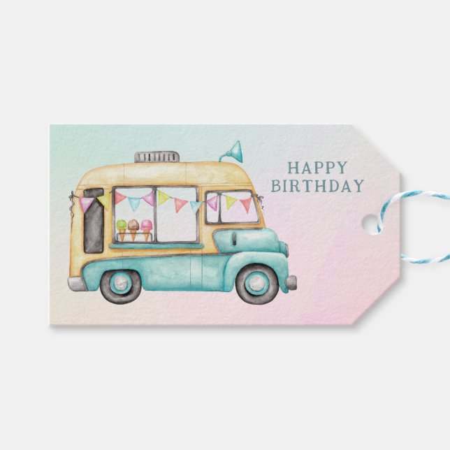 Fun Summer Ice Cream Truck Birthday Party  Geschenkanhänger (Vorderseite (Horizontal))