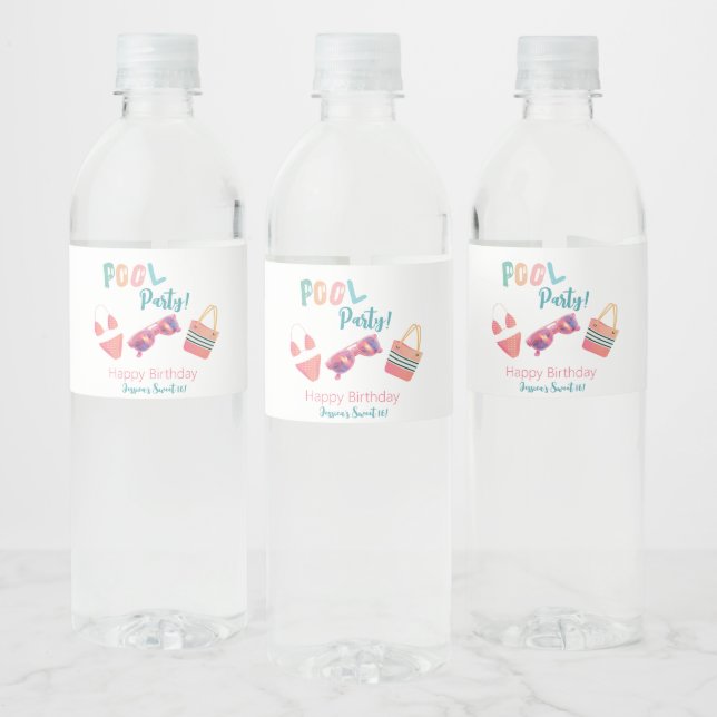 Fun Summer Pool Party Wasserfarbe Süß 16 (Flaschen)