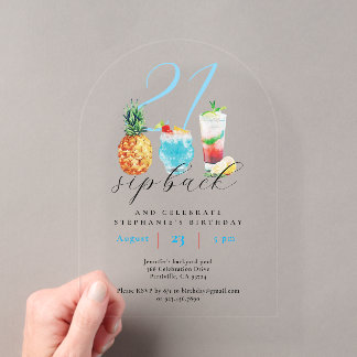 Fun Summer Sip Back Cocktails 21. Geburtstag Party Acryleinladungen