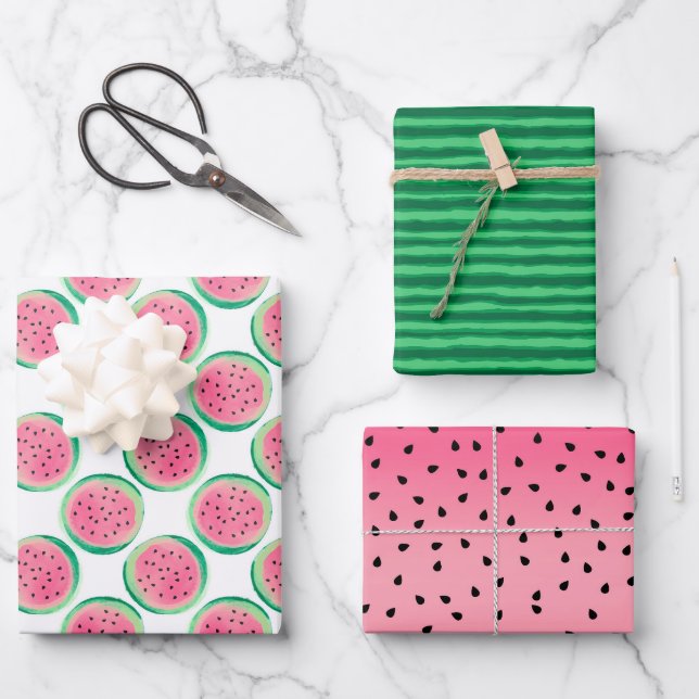Fun Summer Watermelon Pink Green Fruit Geschenkpapier Set (Vorderseite)