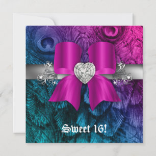 Fun Sweet 16 Invitation de fête Peacock Bow Bow Ar