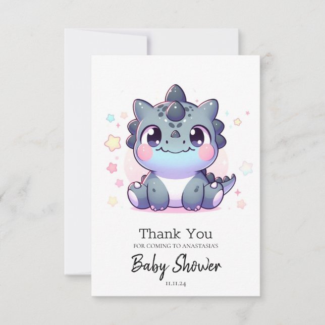 Fun Sweet Dinosaur Babydusche Dankeskarte (Vorderseite)