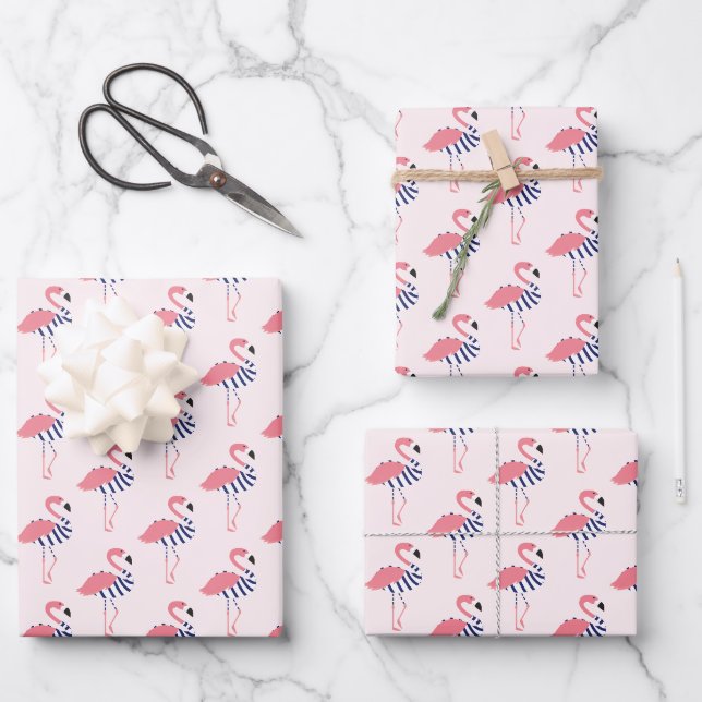 Fun Swimsuit Animal Pink Flamingo Geschenkpapier Set (Vorderseite)