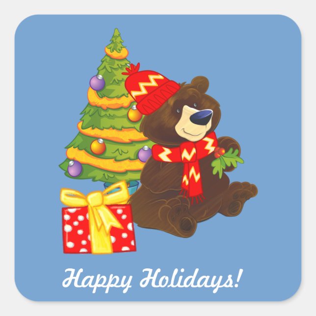 Fun Teddy Bear Custom Christmas Quadratischer Aufkleber (Vorderseite)