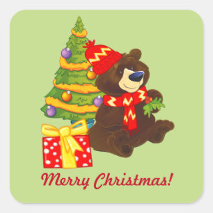 Fun Teddy Bear Custom Weihnachtskleber Quadratischer Aufkleber