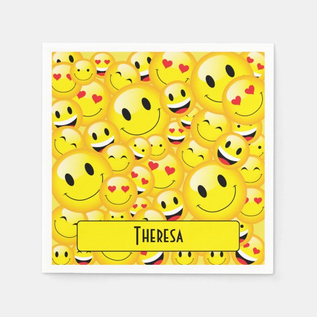 Fun Teenager Gelb lächelnd Gesichter Emoji Party Serviette (Vorderseite)