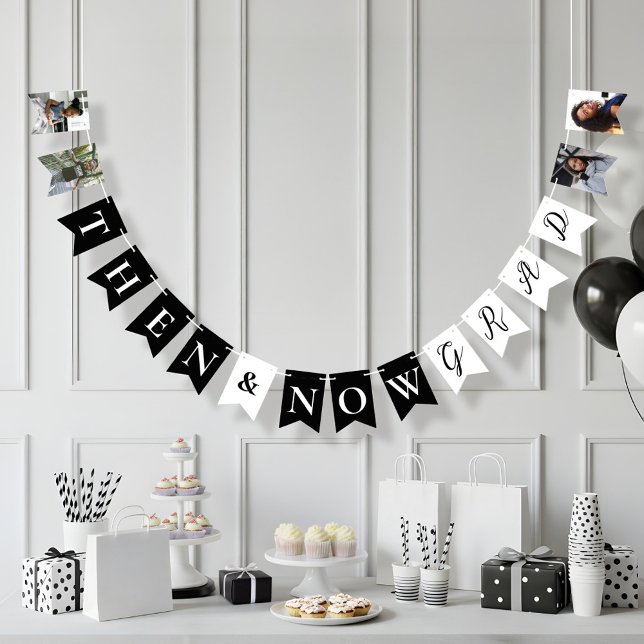 Fun Then & Now Grad Foto Collage Graduation Party Wimpelkette (Fun Then & Now Grad Photo Collage Graduation Party Bunting Flags)