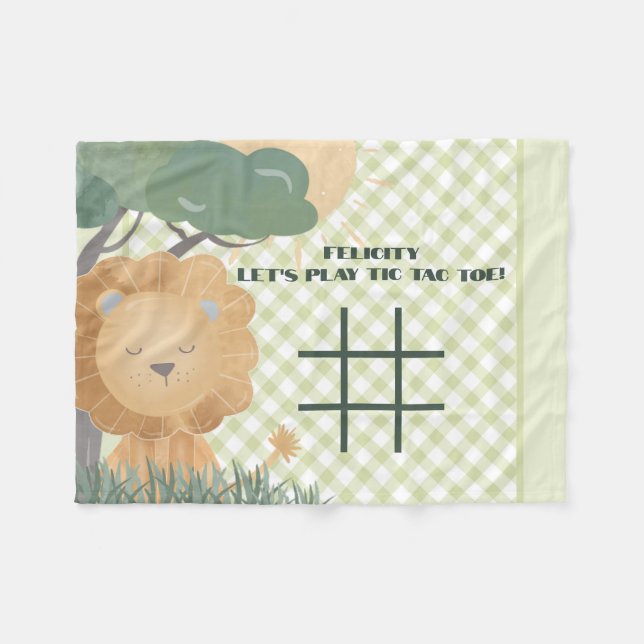 Fun Tic Tac Toe Game Gingham Name Boho Lion Fleecedecke (Vorderseite (Horizontal))