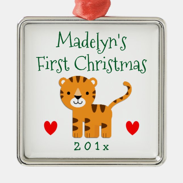 Fun Tiger Baby's 1. Weihnachtsgeschenk Silbernes Ornament (Vorne)
