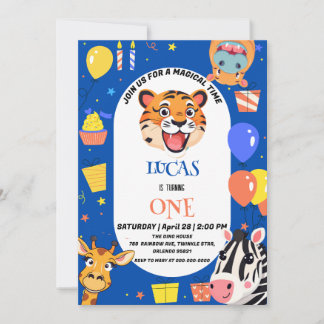 Fun tiger Zebra Hippo Safari Zoo Wild Geburtstag Save The Date