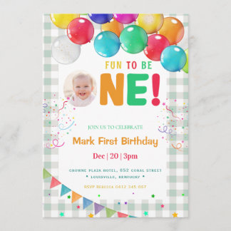 Fun to Be One Photo First Birthday part  Einladung