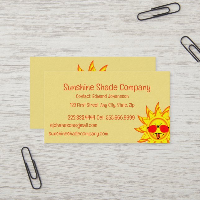 Fun to Hot Sunshine Shade Blind Company Visitenkarte (Vorderseite/Rückseite Beispiel)