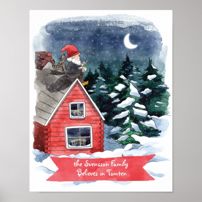 Fun Tomten Schwedische Weihnachtsgottfarbe Poster (Vorne)