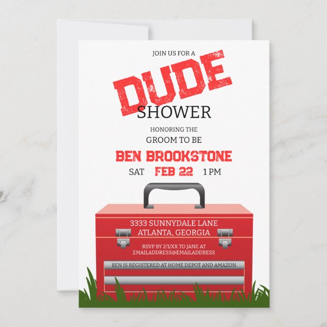 Fun Toolbox Dude Groom Wedding shower Invitation (Devant)