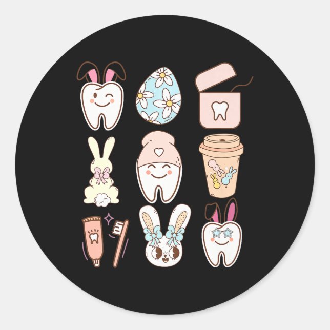 Fun Tooth Bunny Dentist Osterzahnmedizinerin Ea Runder Aufkleber (Vorderseite)