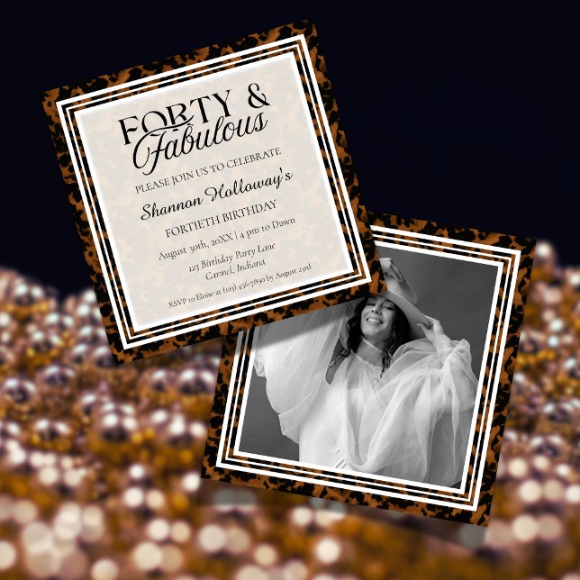 Fun Tortoise Shell Birthday Forty and Fabulous Einladung (This Fun Tortoise Shell Birthday Forty and Fabulous birthday photo invite is fun for all!)