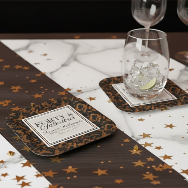 Fun Tortoise Shell Birthday Forty and Fabulous Rechteckiger Pappuntersetzer (This Fun Tortoise Shell Birthday Forty and Fabulous birthday coasters are fun for all!)