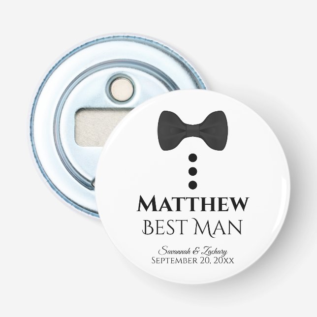 Fun Trauzeuge Gastgeschenk Hochzeit Black Bow Kraw Flaschenöffner (Vorderseite)