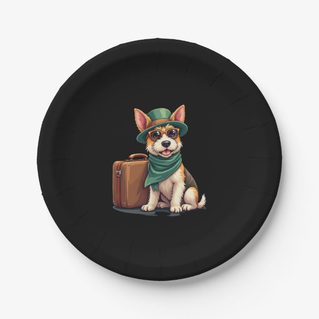 Fun TravDog mit Beutel Grafik für Koffer Lo Pappteller (Vorderseite)