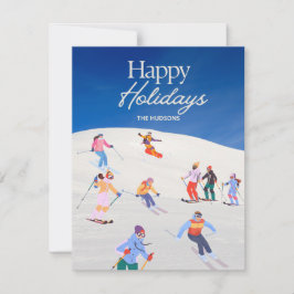 Fun Trendy Happy Holidays Ski Resort Feiertagskarte