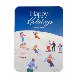 Fun Trendy Happy Holidays Ski Resort Magnet