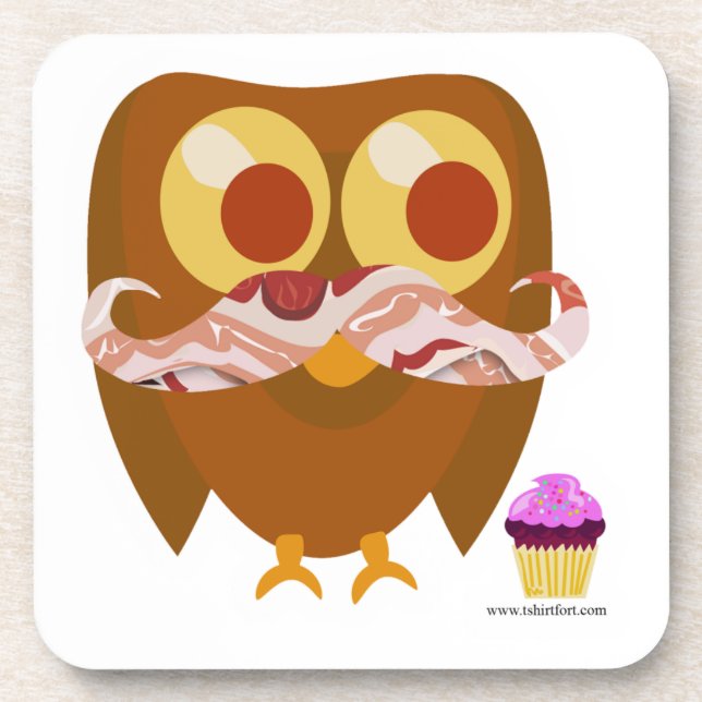 Fun Trendy Mustache Owl Cartoon Charakter Getränkeuntersetzer (Vorderseite)