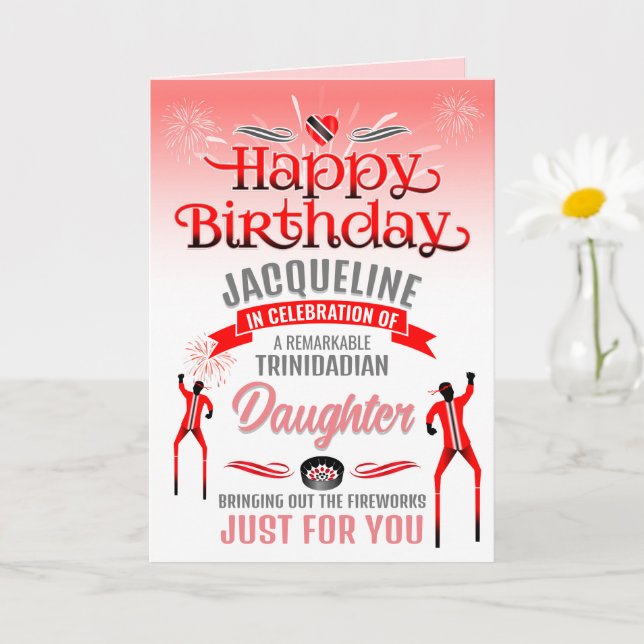 Fun TRINIDADIAN Daughter Rot und Grau Geburtstag Karte (Kleine Pflanze)