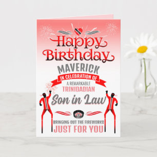 Fun TRINIDADIAN SON in LAW Red and Gray Birthday Karte