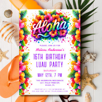 Fun Tropical Aloha Birthday Luau Party Einladung