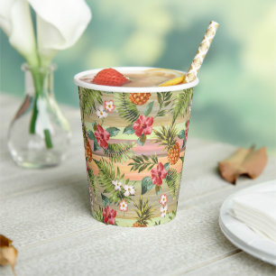 Fun Tropical Ananas Fruit Floral Blätter Muster Pappbecher
