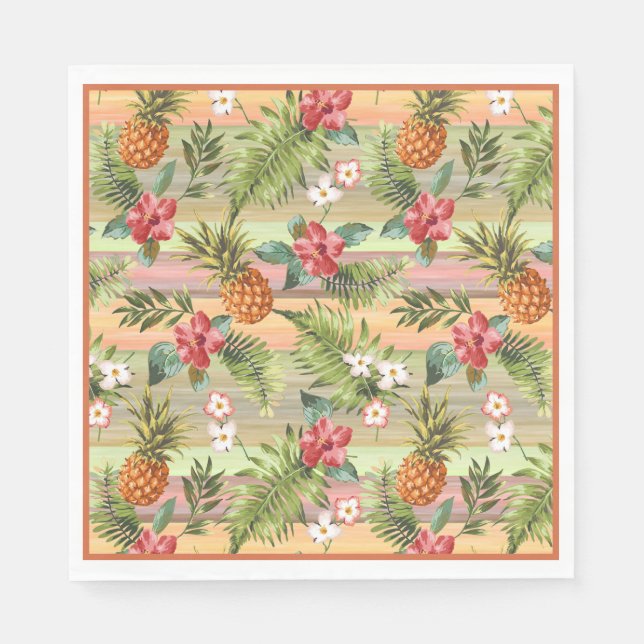Fun Tropical Ananas Fruit Floral Blätter Muster Serviette (Vorderseite)