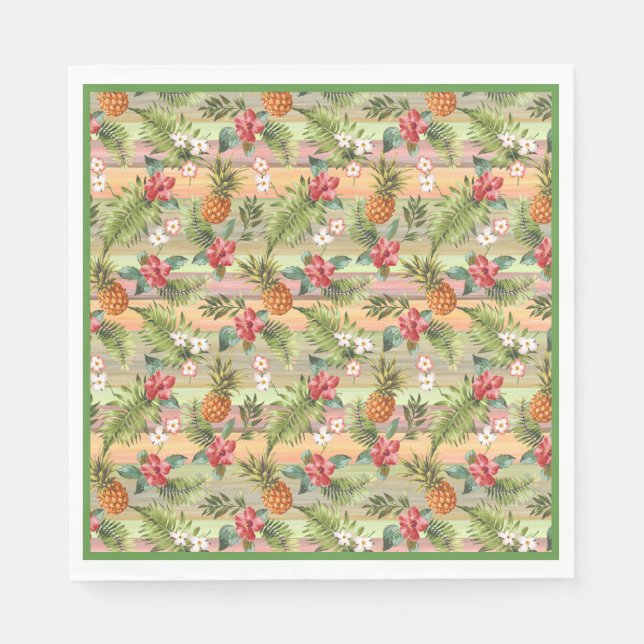 Fun Tropical Ananas Fruit Floral Blätter Muster Serviette (Vorderseite)