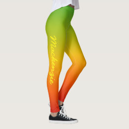 Fun Tropical Caribbean Red Yellow Green und Name Leggings