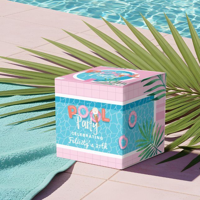 Fun Tropical Pink & Blue Sommerzeit Pool Party Geschenkschachtel (Fun Tropical Pink & Blue Summertime Pool Party Favor Boxes)