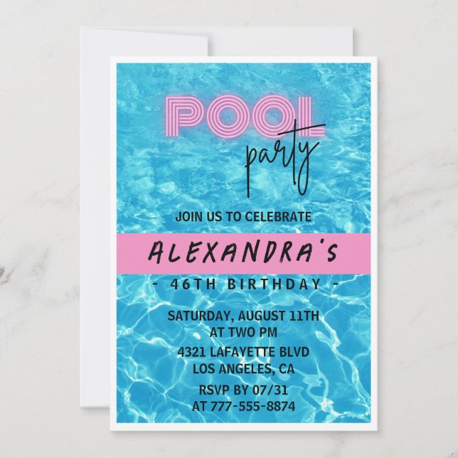 Fun Tropical Pink Pool Party 46. Einladung (Vorderseite)