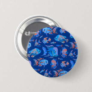 Fun tropische Fische auf blau Button
