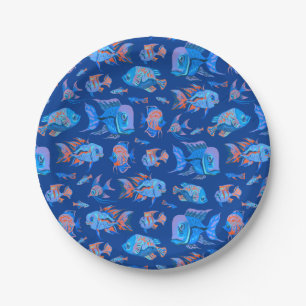 Fun tropische Fische auf blau Pappteller