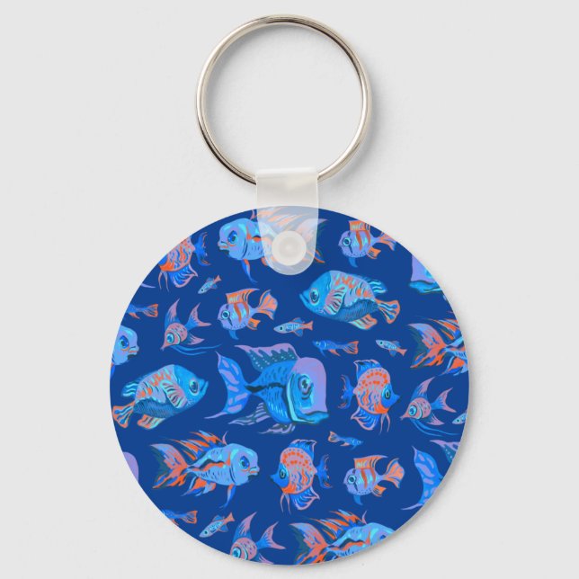 Fun tropische Fische auf blau Schlüsselanhänger (Vorderseite)