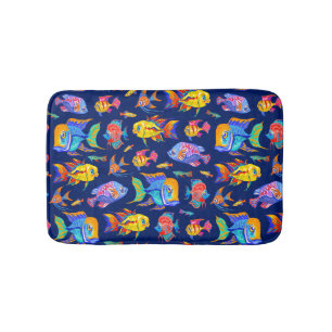 Fun tropische Fische auf dunkelblau Badematte