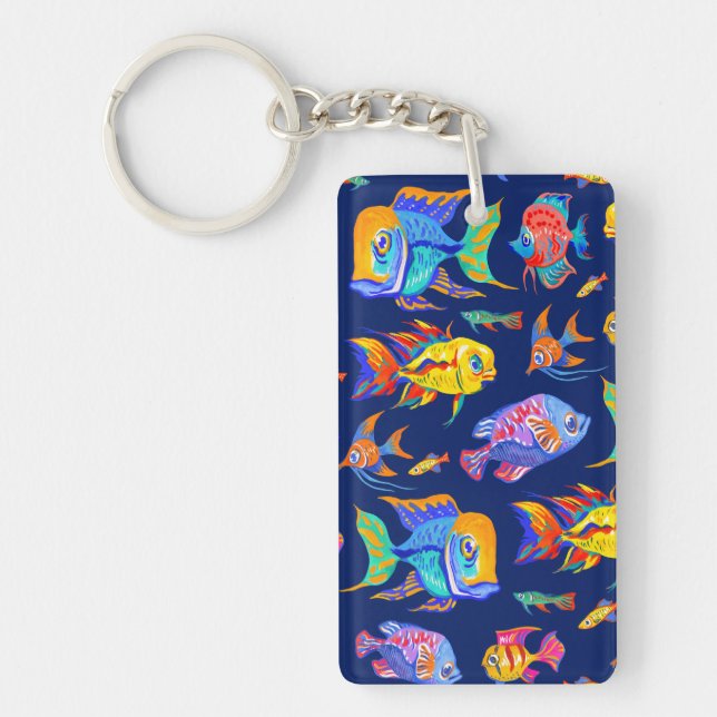 Fun tropische Fische auf dunkelblau Schlüsselanhänger (Vorderseite)