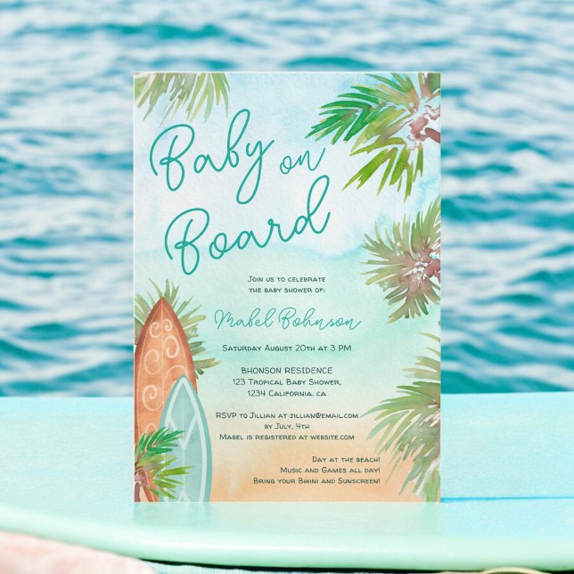Fun Tropische Palmen Strand Baby an Bord Dusche Einladung (Fun Tropical palm trees beach baby on board shower Invitation)