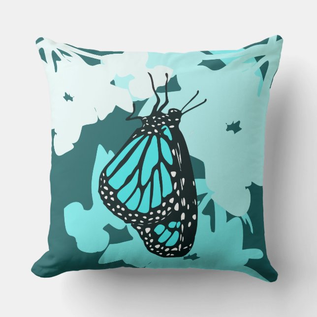 Fun Türkis Butterfly On Blossom Kissen (Vorderseite)