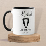 Fun-Tuxedo mit Bogen-Trauzeuge personalisiert Tasse<br><div class="desc">Fun Tuxedo mit Trauzeuge personalisierte Schleimhaut</div>
