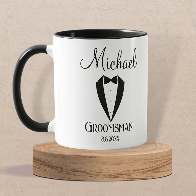 Fun-Tuxedo mit Bogen-Trauzeuge personalisiert Tasse (Von Creator hochgeladen)