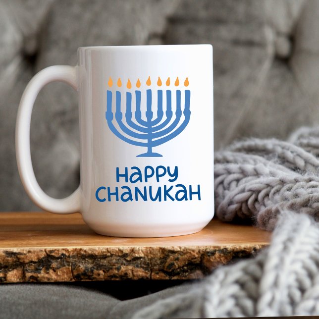 Fun Typografie | Happy Chanukah Large. Mug Kaffeetasse (Von Creator hochgeladen)