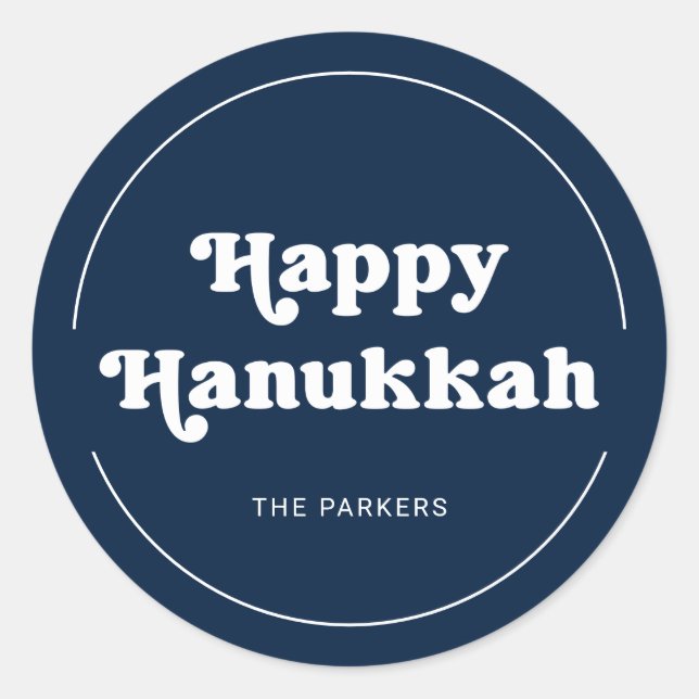 Fun Typografie | Modern Blue Happy Hanukkah Runder Aufkleber (Vorderseite)