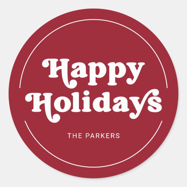 Fun Typografie | Moderne Red Happy Holidays Runder Aufkleber (Vorderseite)