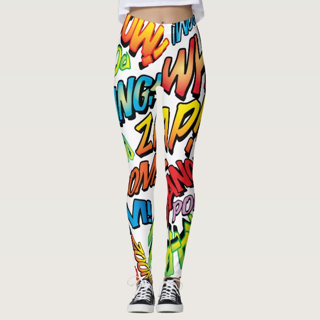 Fun Typografisches Comic Buch Pop Art Sounds Leggings (Vorderseite)