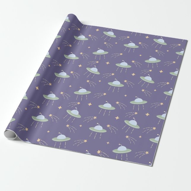 Fun UFO Kindergeburtstag Party Wrapping Paper Geschenkpapier (Ungerollt)